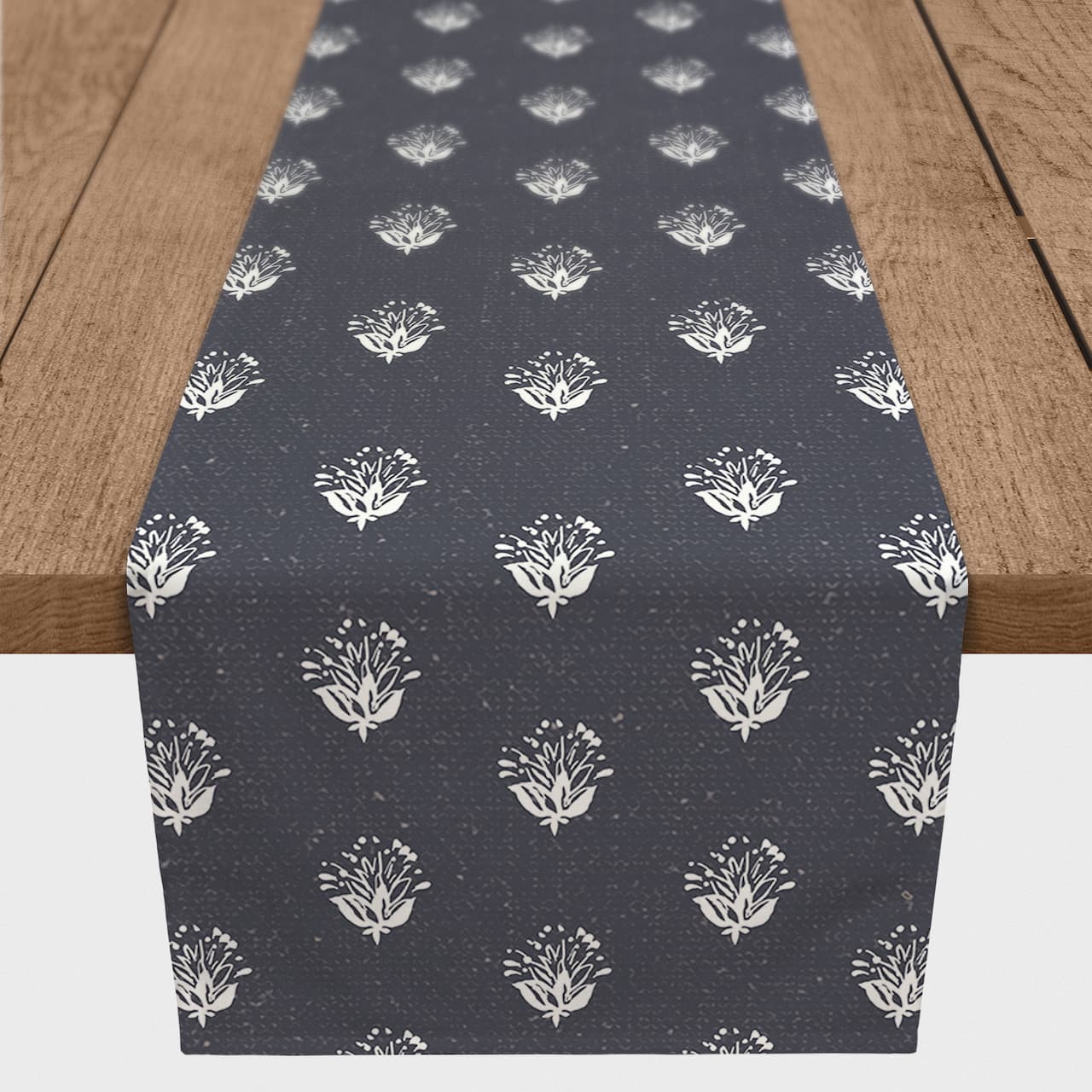 Navy Floral Pattern 16" x 72" Cotton Twill Runner